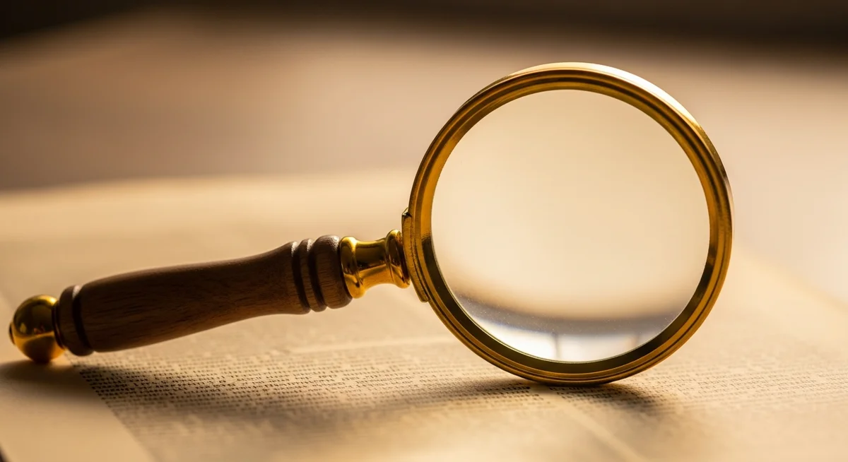 A magnifying glass over fine print on an aged document, symbolizing the discovery of detailed information.